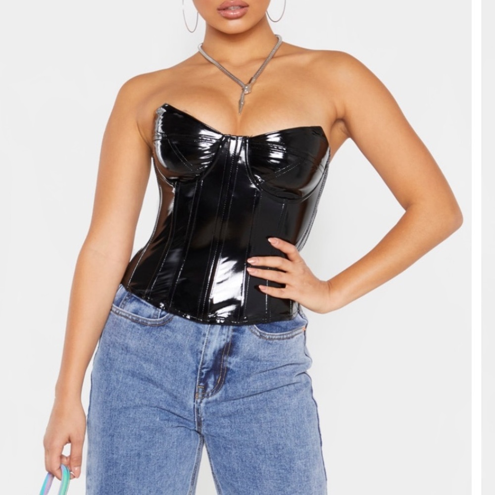 PLT Black Vinyl Corset Top